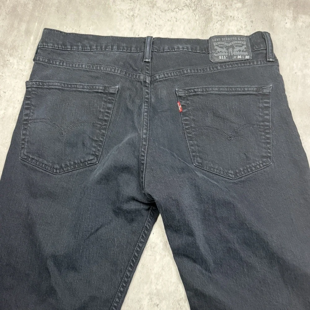 Levis 511 Jeans Slim Fit Stretch Denim Mens 36x30 Black Dark Wash Work USA